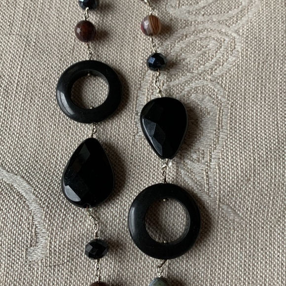 Multi stone gemstone long strand agate onyx quartz 43” necklace 925 strung - Picture 4 of 11